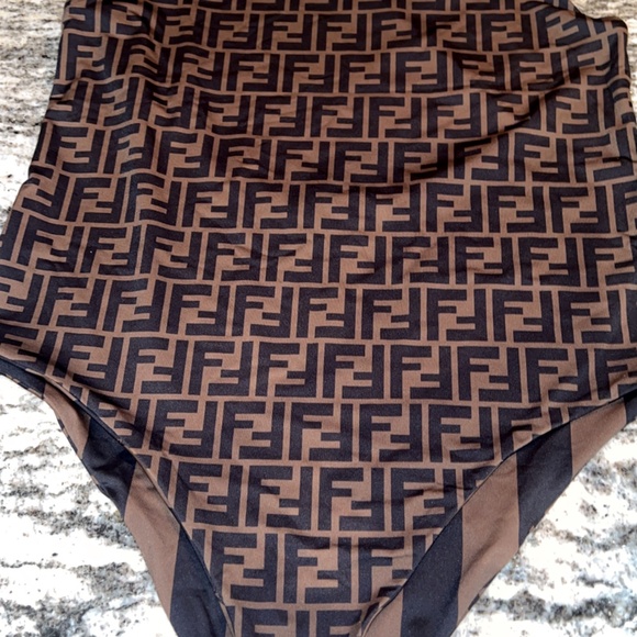 Fendi Brown and Black Monogram One Piece Swimsuit - Picture 1 of 12
